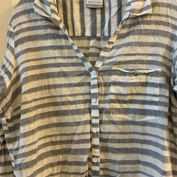 Columbia Women's XL Blue Striped Long Sleeve Button-Up Shirt Casual - Picture 6 of 11